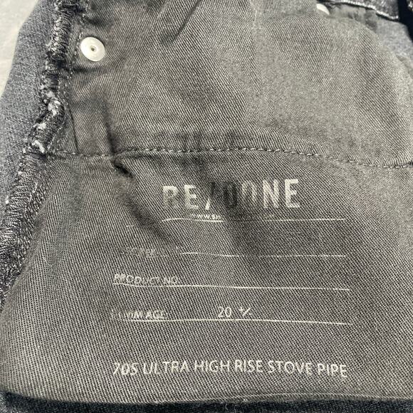 Re/Done Jeans Womens 30 Black 70s Ultra High Rise Stove Pipe Stretch Button Fly - Picture 4 of 15